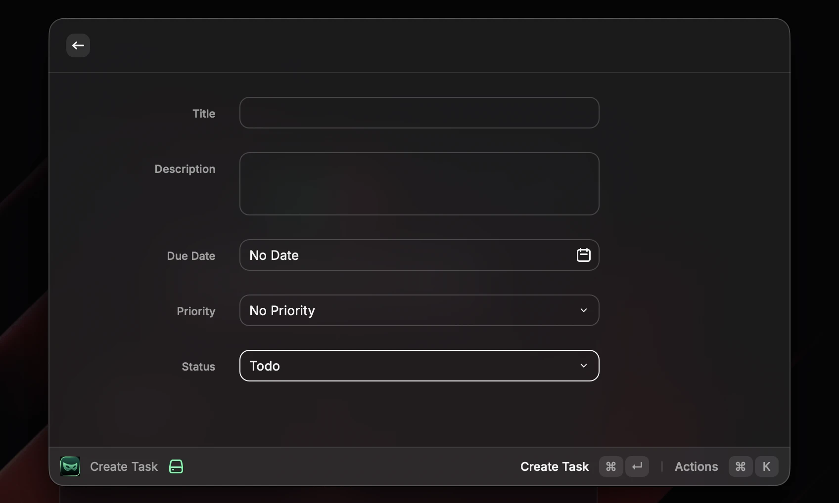 Create Task form for Kato inside Raycast